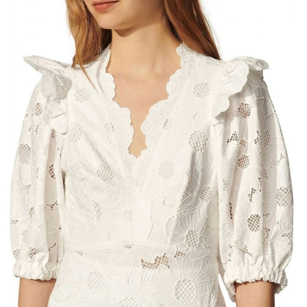 Sandro Cream Floral Broiderie Anglaise Top - Picture 4 of 10